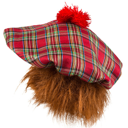Carnaval verkleed hoed/baret in Schotse ruit - rood - polyester - heren - Schotland - met rood/bruin