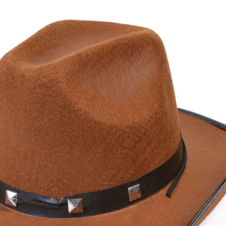 Carnaval verkleed hoed voor een cowboy - met studs - bruin - polyester - heren/dames