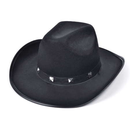 Carnival fancy dress hat for a cowboy - with studs - black - polyester - men/women
