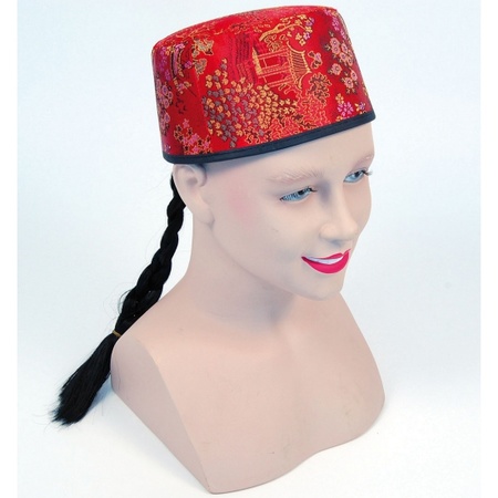 Wakker worden Verhoog jezelf Arbeid Chinees en japans, Carnaval verkleed Rood Aziatisch/Chinees hoedje met  vlecht, Feestartikelen-shop.nl
