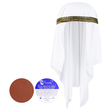 Carnaval set - Arabic sjeik headpiece - white - for men - with grime brown