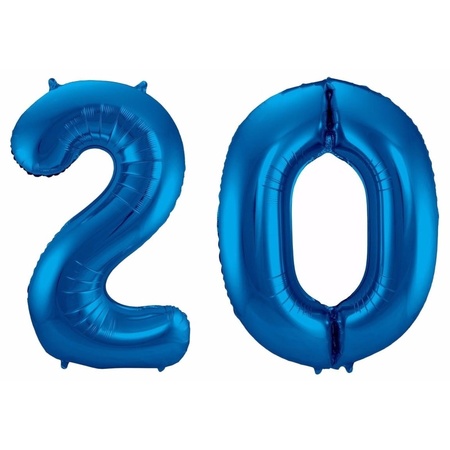 Cijfer 20 ballon blauw 86 cm