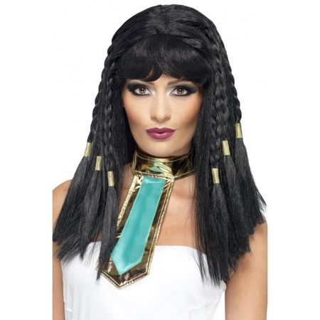 Cleopatra pruik zwart met vlechtjes
