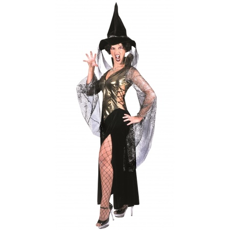 Heksen dames outfit zwart met goud