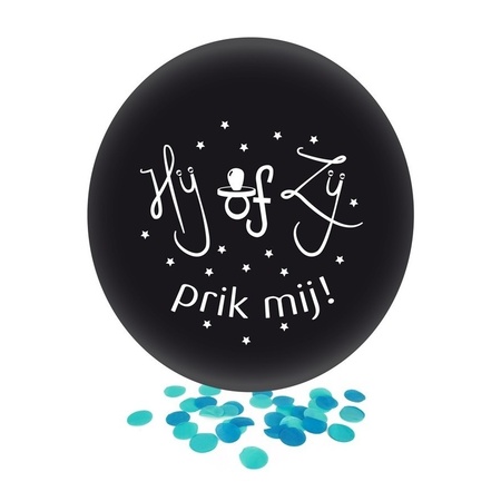 Confetti balloon gender reveal boy party/feest black 60 cm