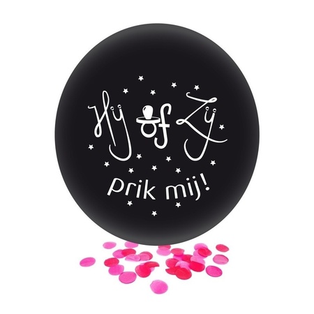 Confetti balloon gender reveal girl party/feest black 60 cm