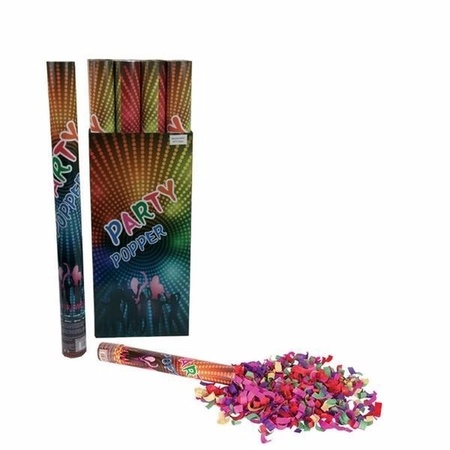 Confetti kanon kleuren 60 cm met inhoud van papiersnippers