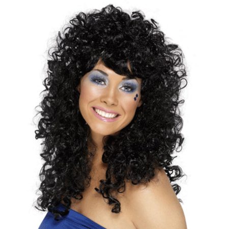 Wig with big black curls for women