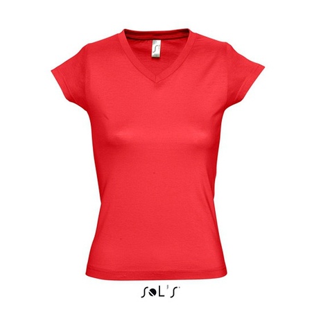 Dames t-shirt  V-hals rood 100% katoen slimfit