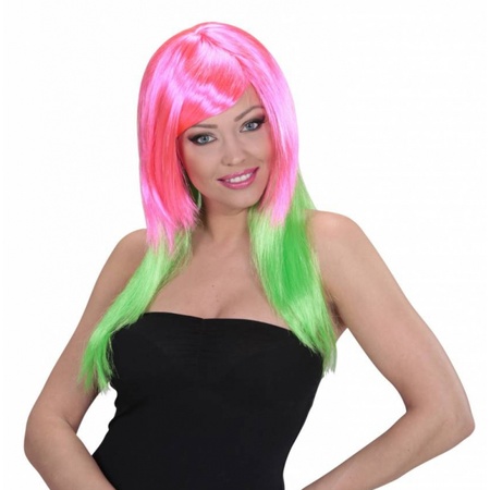 Duo colored wig pink with green