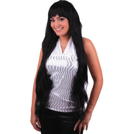 Ladies wig long black straight hair with fringe