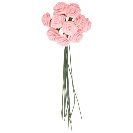 Decoratie roosjes satijn - bosje van 12 st - lichtroze - 12 cm - hobby/DIY bloemetjes