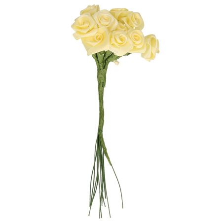 Decorative DIY flowers silk - bunch of 12 - soft yellow