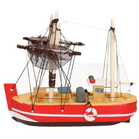 Decoration fishing boat red 14 cm