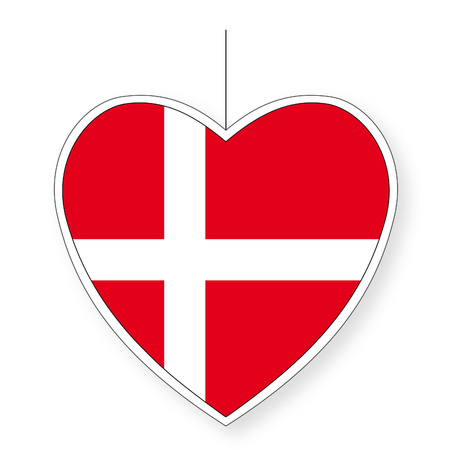 Kartonnen hart met de vlag van Denemarken 14 cm