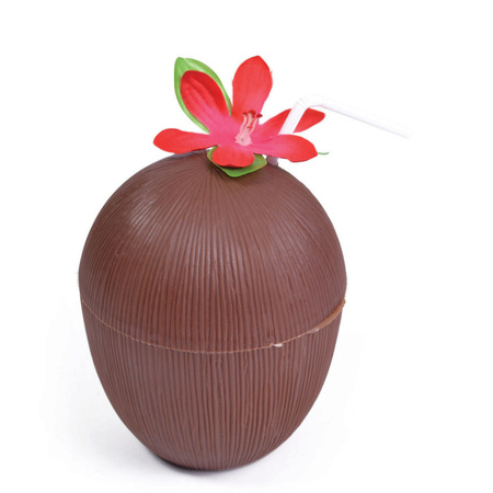 Drinkbeker - 10x - kokosnoot -Hawaii - bruin - kunststof - 400 ml