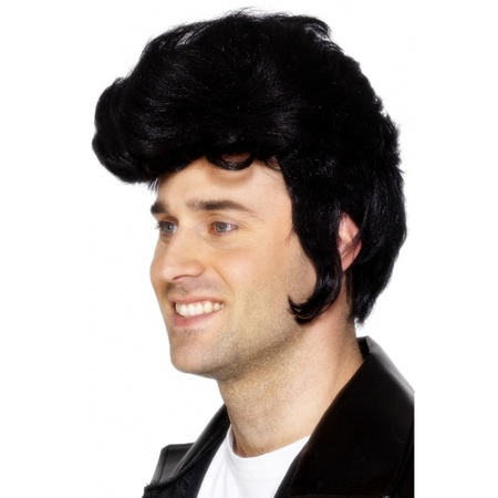 Elvis verkleed pruik - heren - zwart - met grote rock and roll kuif