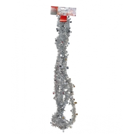  Party garland silver tinsel stars 10 x 270 cm decoration