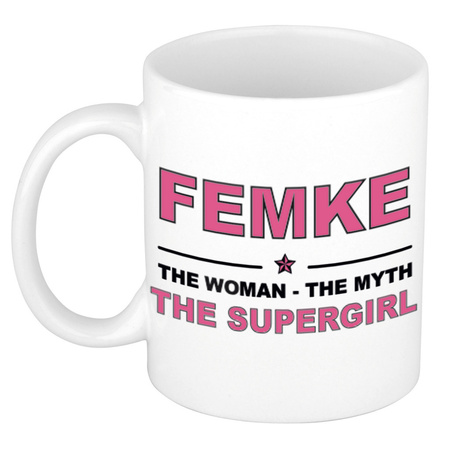 Femke The woman, The myth the supergirl collega kado mokken/bekers 300 ml