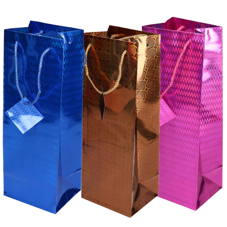 Gekleurde kado tas voor flessen 33 x 10 cm