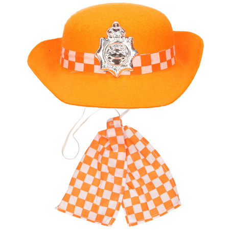 Carnaval dress up set orange police hat with tie