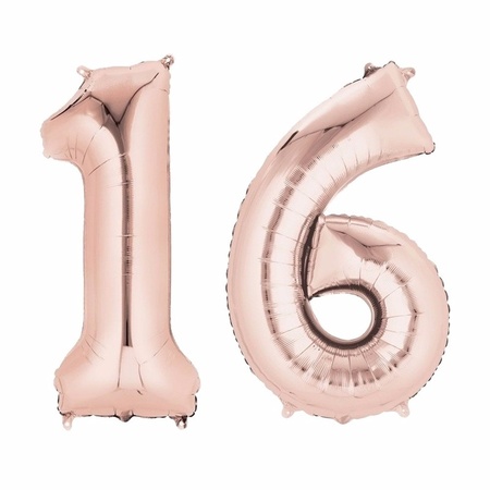 16 jaar versiering cijfer ballon rose goud