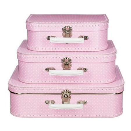 Kinderkoffertje kraamcadeau roze met stippen 25 cm