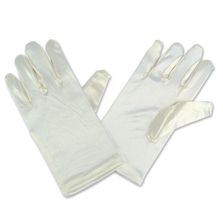Ivory white satin gala gloves for kids