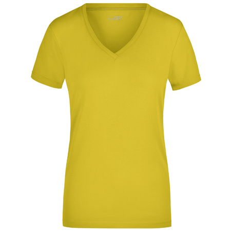 Yellow ladies stretch t-shirt V-neck 