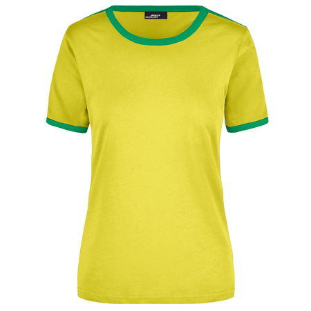 Geel dames t-shirt met groene contrast