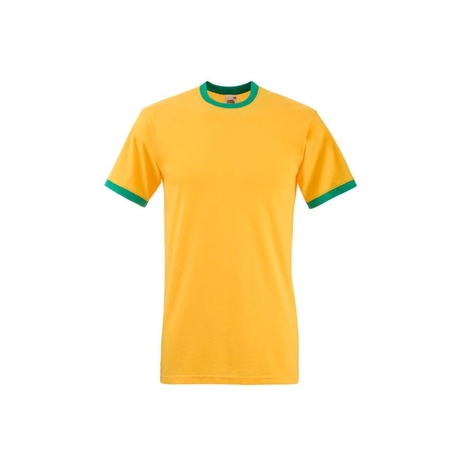Geel heren t-shirts met groene contrast randen