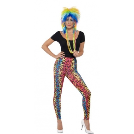 Gekleurde luipaardprint 80s legging verkleed kostuum voor dames