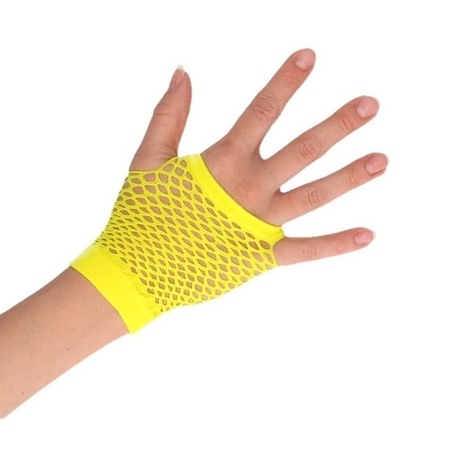 Yellow grunge short fishnet gloves for adults