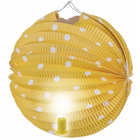Yellow paper lantern with white dots 20 cm