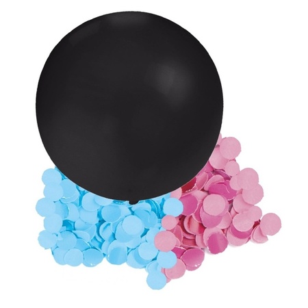 Mega balloon gender reveal black incl pink and blue confetti