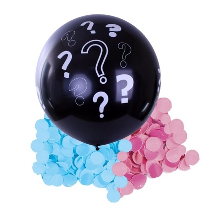 Gender reveal ballon inclusief roze en blauwe confetti 90 cm