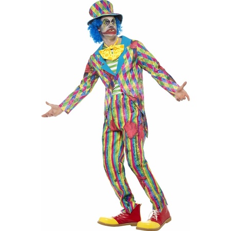 een paar stap in Vooruitzicht Clowns pakken, Eng horror clown kostuum met streepjes, Feestartikelen -shop.nl