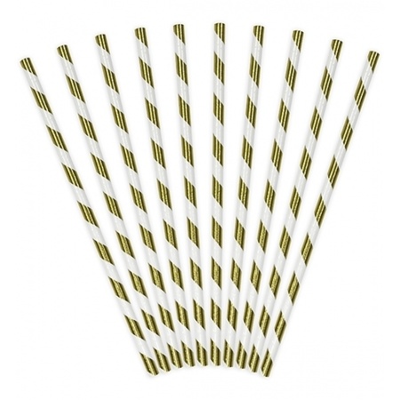 10x Striped straws gold and white
