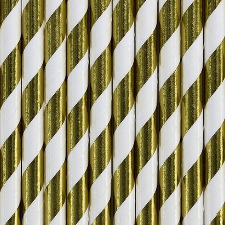 10x Striped straws gold and white