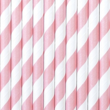10x Striped paper straws light pink and white