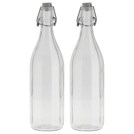 Glass bottle transperent with clip-on cap 1000 ml