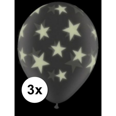 Glow in the dark ballonnen 3 st sterren 28 cm