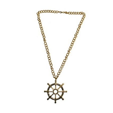 Golden sailor necklace with ship wheel