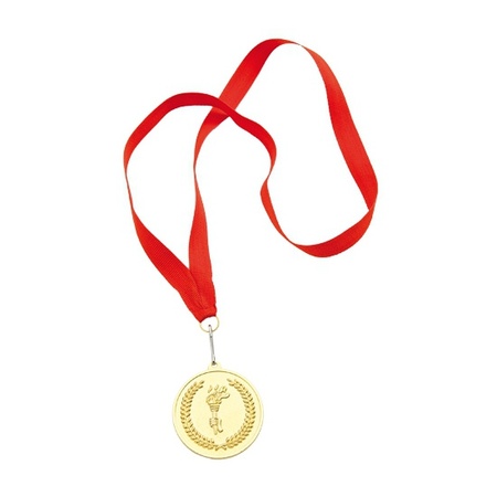 Gold medal on a red ribbon