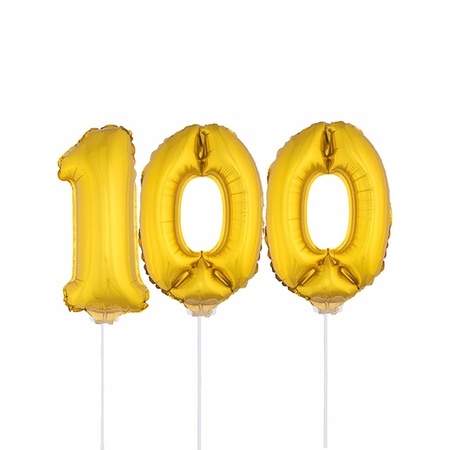 Inflatable gold foil balloon number 100 on stick