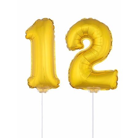 Inflatable gold foil balloon number 12 on stick
