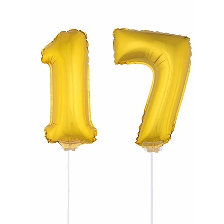 Inflatable gold foil balloon number 17 on stick