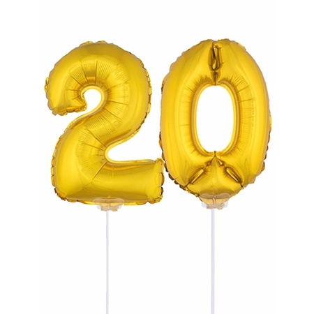 Inflatable gold foil balloon number 20 on stick