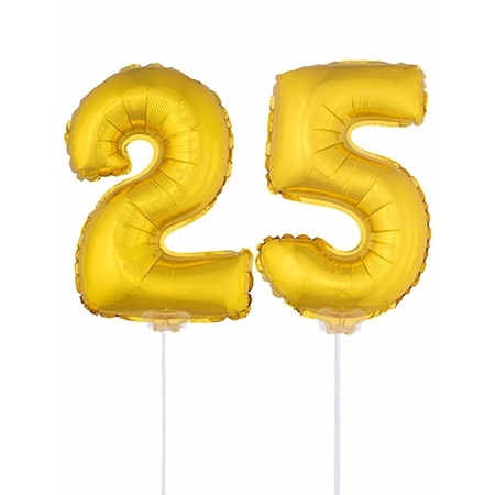 Inflatable gold foil balloon number 25 on stick