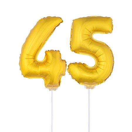 Inflatable gold foil balloon number 45 on stick